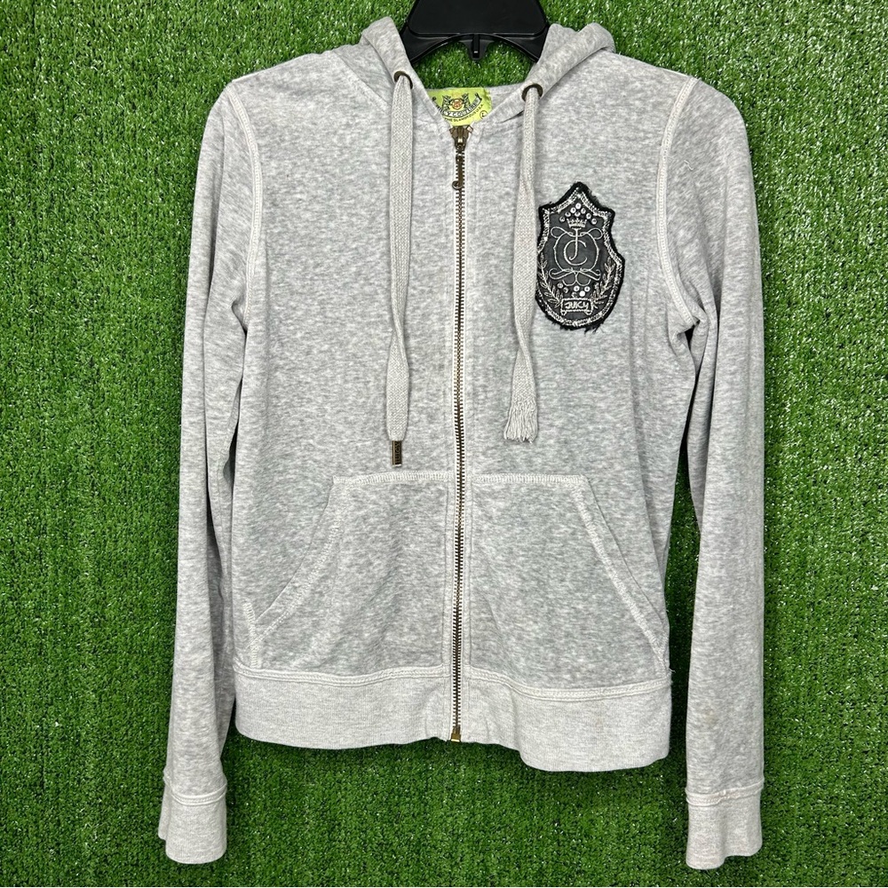 Vintage Juicy Couture Velvet Gray Zip Up Hoodie Women’s Size Large B1